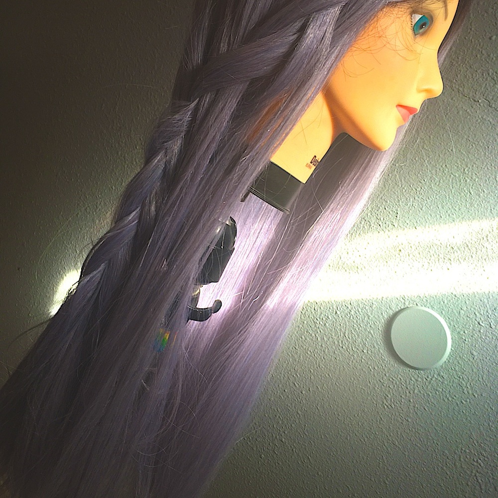 Pastel lavender 20 in.  and Evergreen w/ dark rootsmudge, coiled texture 24 in.